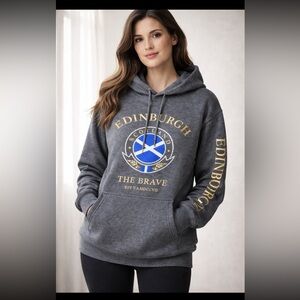 New Edinburgh Scotland The Brave Crest Hoodie St Andrew’s Cross Heritage Gry 2XL